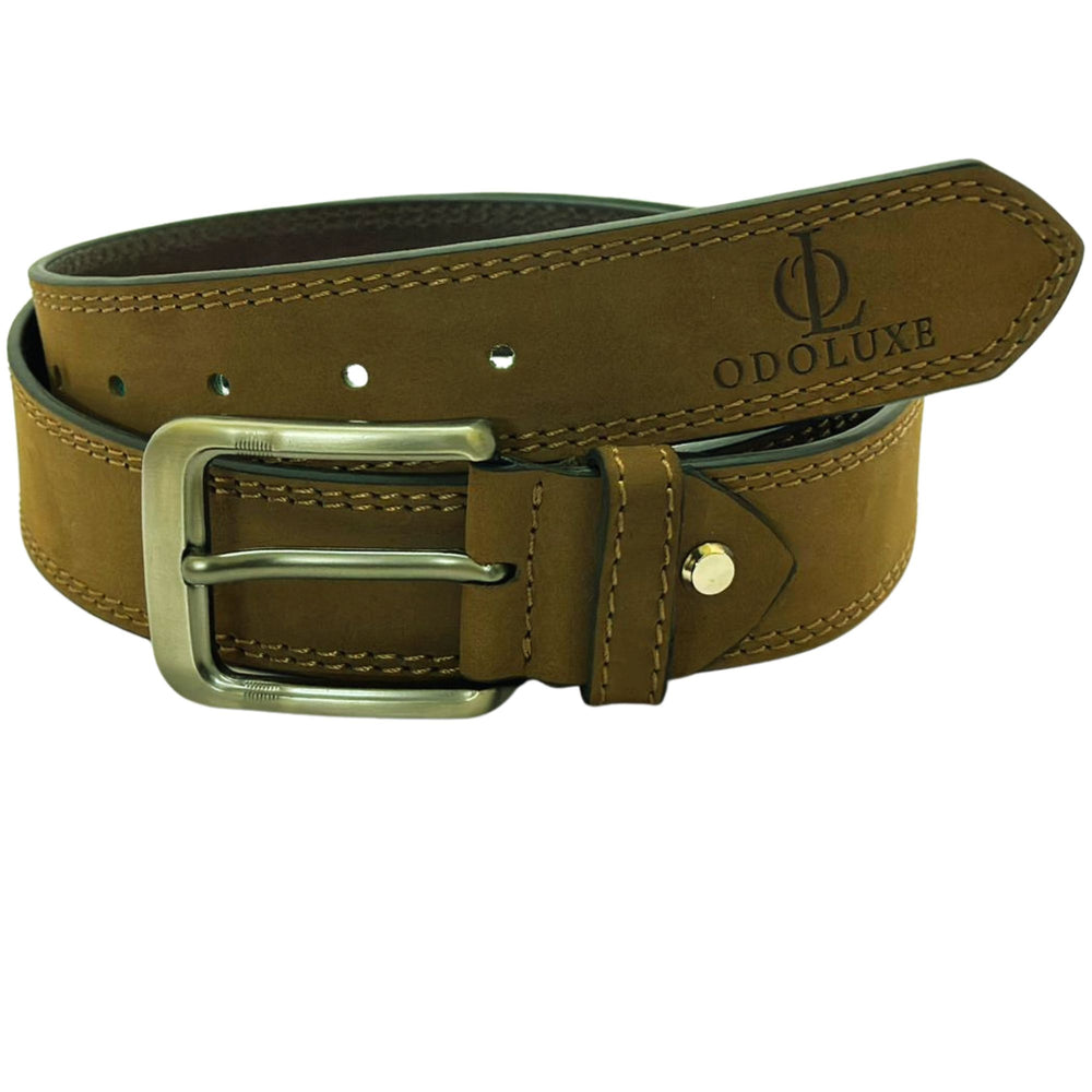 Men’s Nubuck Leather Belt for Formal & Casual Wear | Soft Matte Finish | Made in India (Olive Green))
