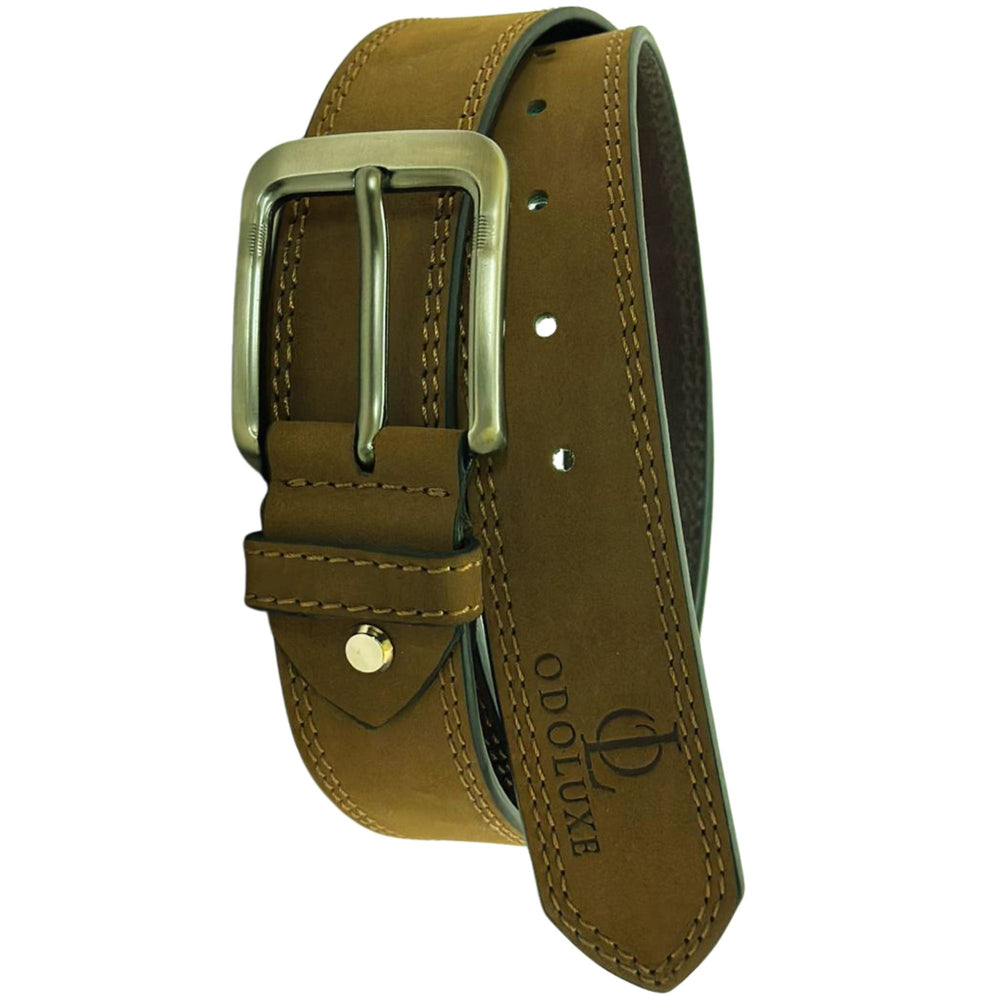 Men’s Nubuck Leather Belt for Formal & Casual Wear | Soft Matte Finish | Made in India (Olive Green))