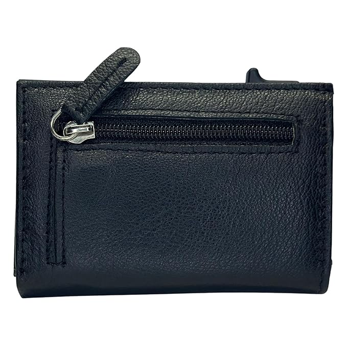 Premium Men’s Genuine Leather Trifold Wallet – RFID Blocking, Pop-Up Card Holder & Coin Zipper | Black & Cherry Brown (Leather, Black)