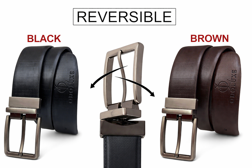 ODOLUXE Reversible Leather Belt (Black & Brown)