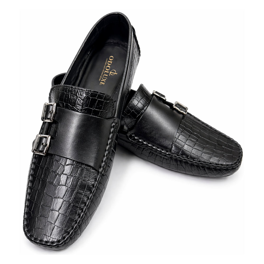 Premium Croc Texture Leather Loafers for Men | Double Monk Strap Slip-On Shoes | Formal & Casual Wear